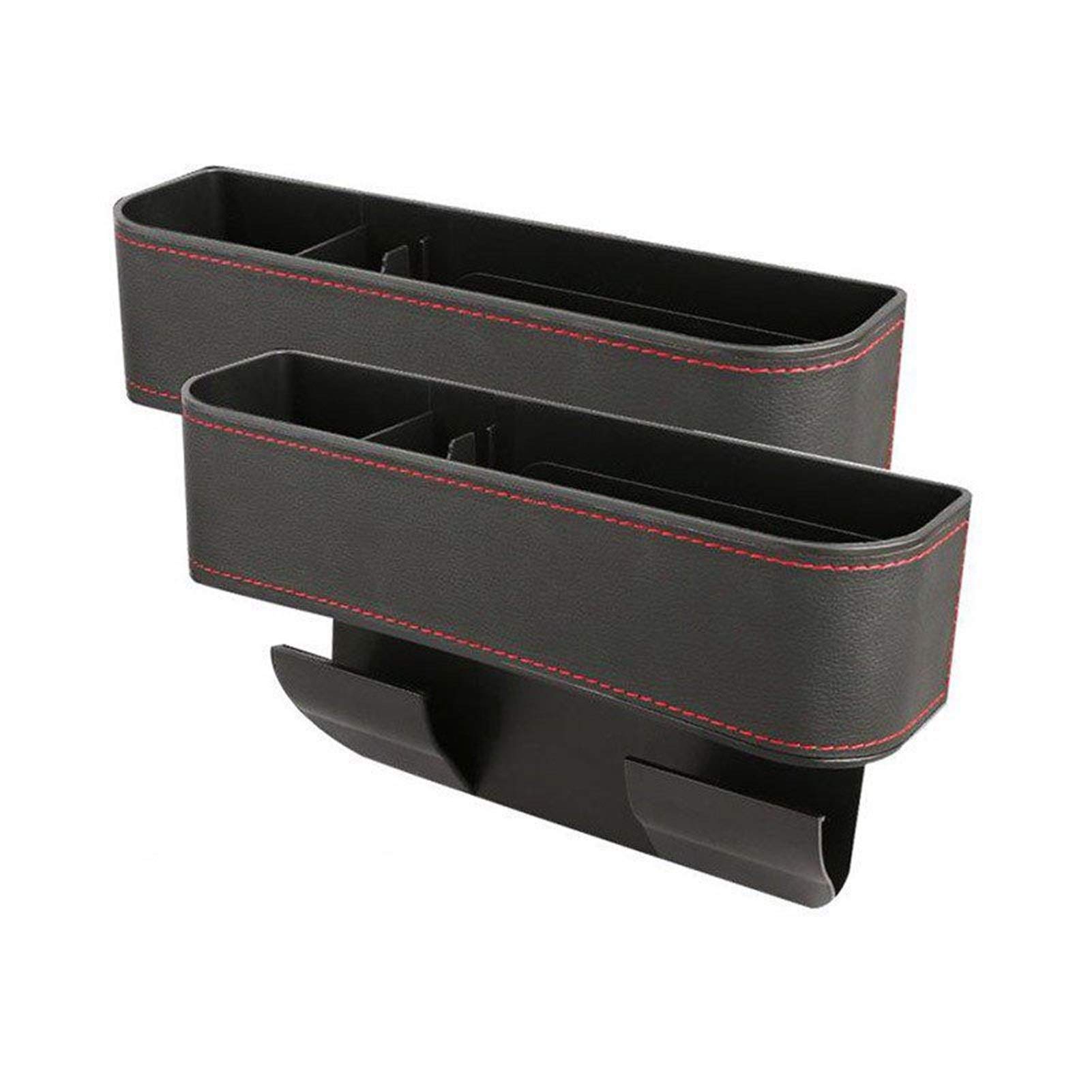 MUEOSI Auto, for Sitz, Gap Organizer Aufbewahrungsbox PU Leder ABS Auto Getränketaschen Organizer, for Sitz, Side Gap Aufbewahrungsbox Lückenfüller für Autositze(2PCS Black) von MUEOSI