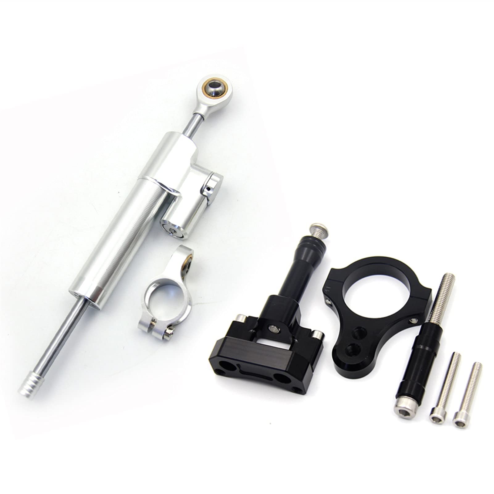 MUEOSI Halterungssatz for Motorradstabilisator-Lenkungsdämpfer, for Yamaha, YZF R3 R25 MT03 MT25 2015 2016 2017 universeller Motorrad Lenkungsdämpfer(Silver-A) von MUEOSI