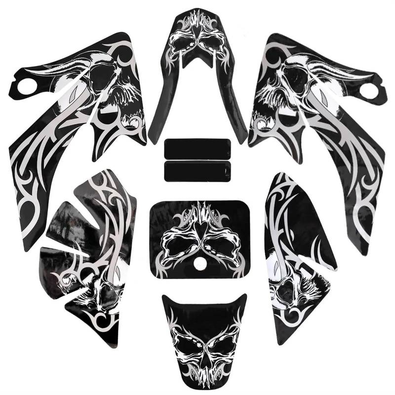 MUEOSI Kunststoff-Kotflügelverkleidung, Aufkleber, Grafik-Set, CRF50 XR50 110 cc 125 cc SSR Taotao Baja SDG SSR Totenkopf-Motorrad Verkleidungskotflügel-Kit von MUEOSI