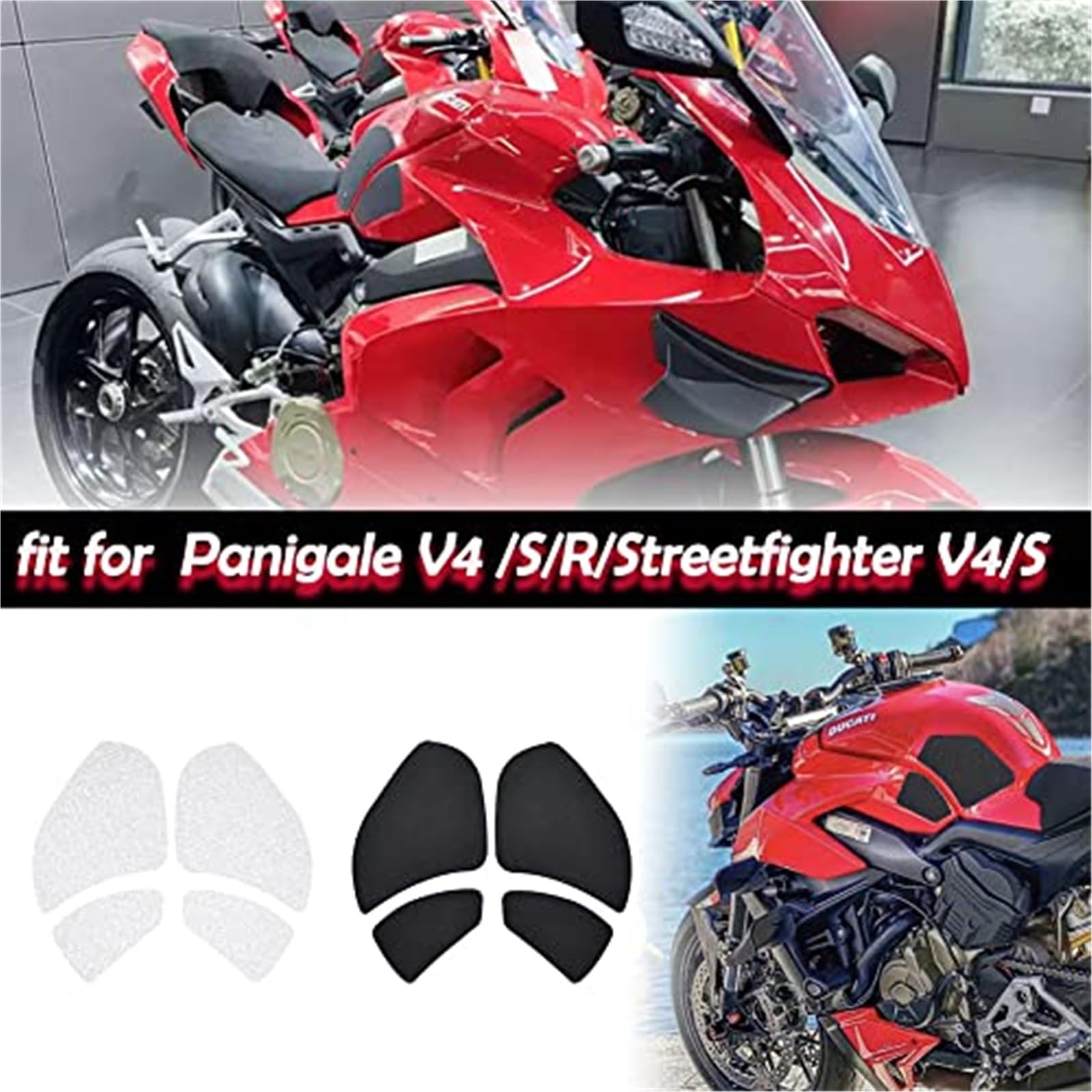 MUEOSI Seitliche Kraftstofftank-Pads Decken Gas-Kniegriff-Traktionsschutz-Aufkleber ab, kompatibel mit DU-CA-TI Panigale V4/ V4 S Streetfighter V4/S 2018 2019 2020 2021 Panzerpolster(Black) von MUEOSI