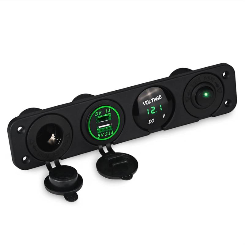 MUEOSI for 12V Marine Schalter Panel Voltmeter 5v Boot Marine Auto Auto Dual USB Auto Buchse Ladegerät Leichter Stecker Rot elektrische Schalttafel(Green) von MUEOSI