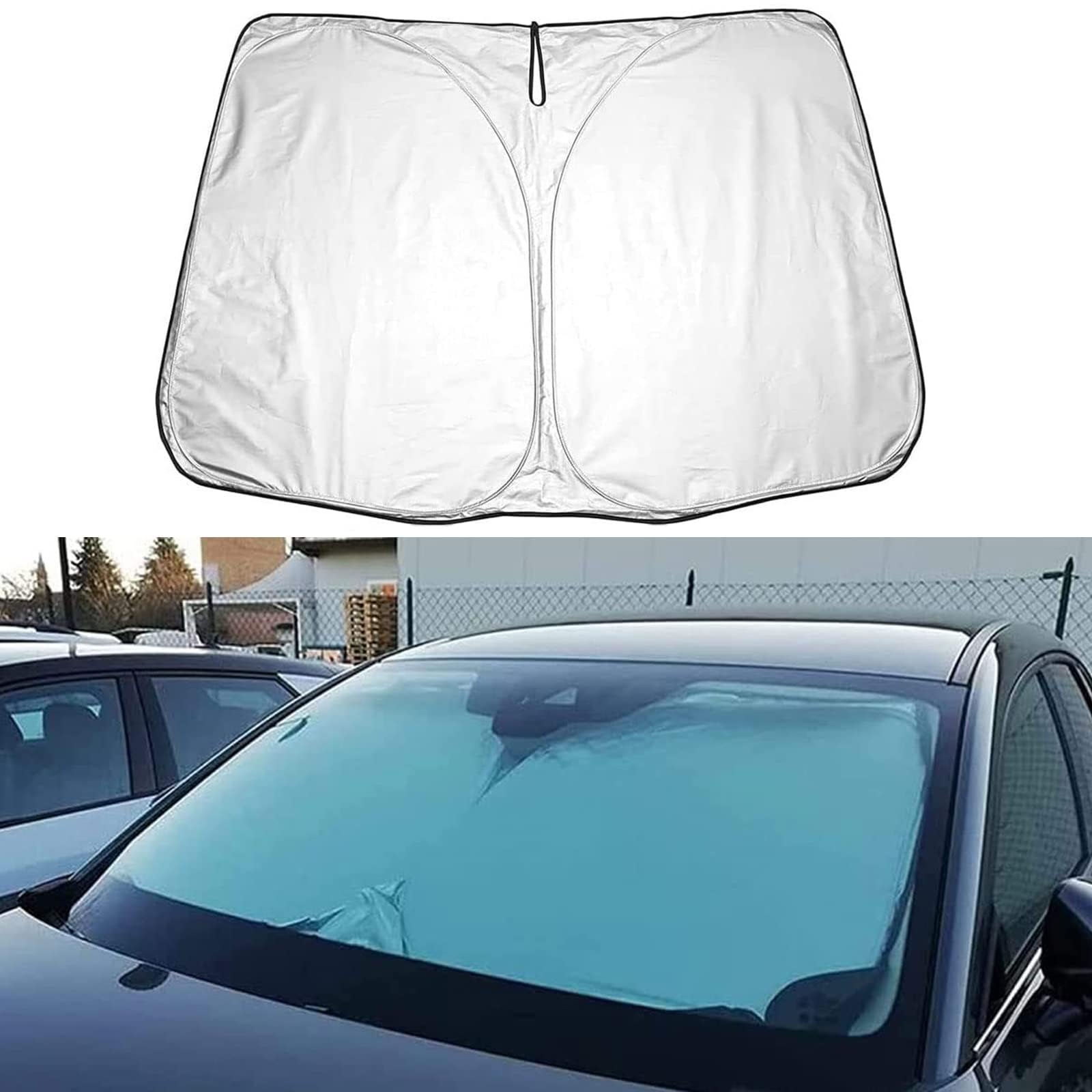 Auto Windschutzscheibe Sonnenschutz für Vw POLO hatchback 2006 2007 2008 2009 2010,Verdunkelung Faltbar und Tragbar Wärmeisolierung Windschutzscheiben-Innenzubehör,Silver von MUGONGWEI