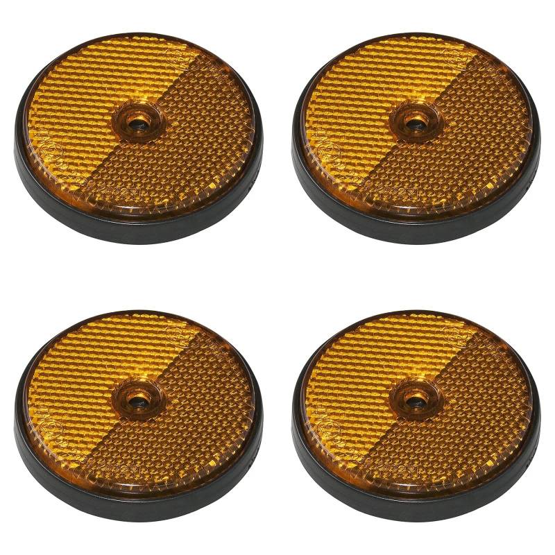 4X Rückstrahler Orange Rund Ø 60mm | E4-Geprüfte Reflektoren für Anhänger, LKW, PKW, Wohnwagen & Traktoren | Katzenauge Reflektor mit Schraubloch Ø 5mm | 4er Pack von MULTIBROS