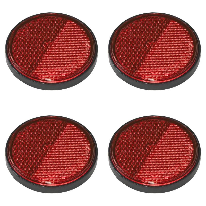 Multibros 4er Pack Reflektoren rot rund selbstklebend mit Grundplatte für mehr Sicherheit im Straßenverkehr - E4-geprüft, Ø 58mm von MULTIBROS