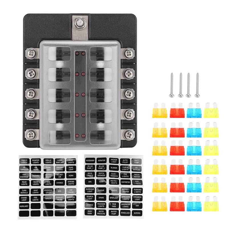 12-Wege-Block, 12-V-Marine-Box mit LED-Anzeige, Kfz-12-Stromkreis-Blade-Block für Auto, LKW, Boot von MUNEFE