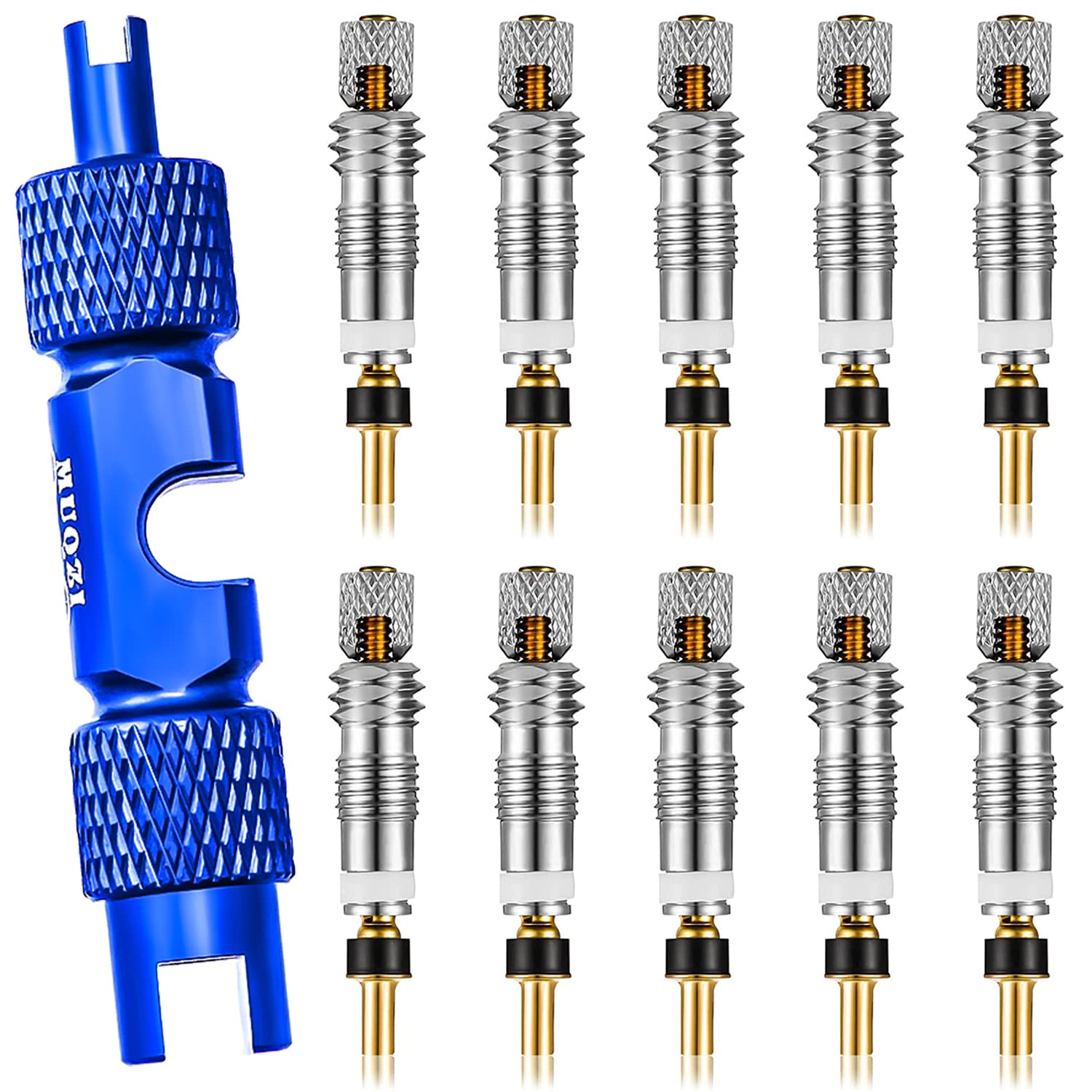 MUQZI 11 Stück Presta Ventilkern Set, Sclaverandventil Schlüssel Fahrrad Ventil Einsatz Französisches Ventil Ersatz Französische Ventilkerne für Fahrräder und Mountainbikes von MUQZI