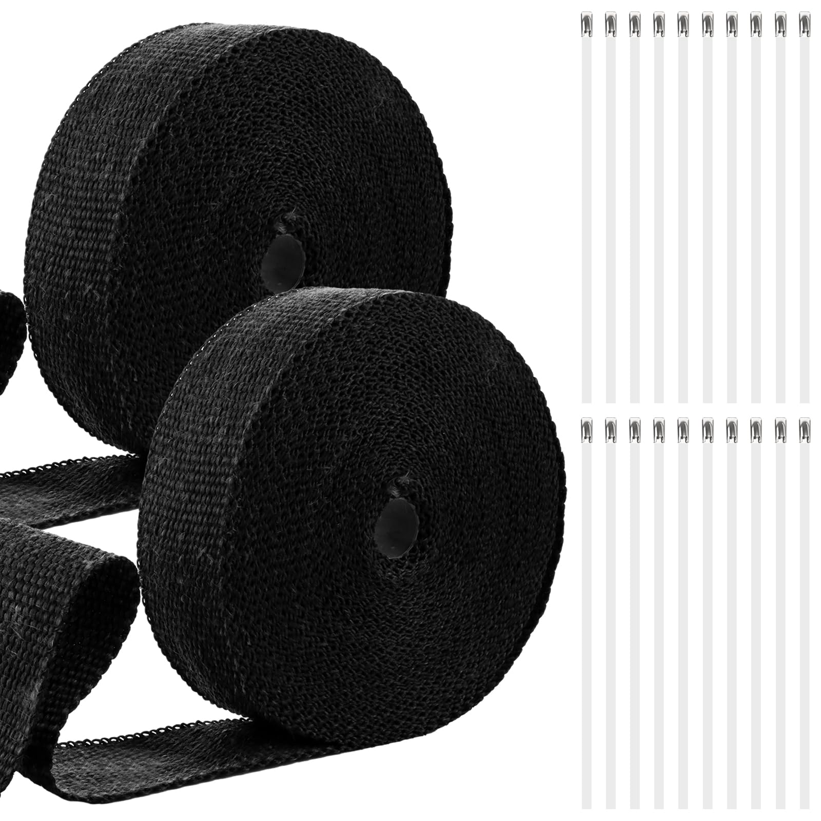 MUXHEL 2er-Set 15M*5CM Hitzeschutzband, Hitzeschutzband Auspuff, Auspuff Dichtband, Auspuff Hitzeschutzband, Auspuffband mit 20 Kabelbinder Edelstahl, Auspuff Bandage (Schwarz) von MUXHEL