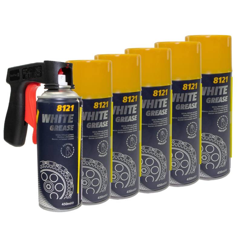 Kettenspray White Grease Sprühfett Mannol 8121 6 X 450 ml mit Pistolengriff von MVH Bockauf