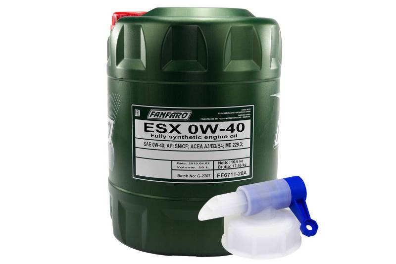 Motoröl FANFARO ESX 0W-40 API SN/CF 20 Liter inkl. Auslasshahn von MVH Bockauf