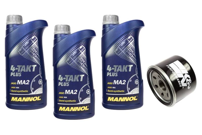 Motoröl Set 10W40 3 Liter + Ölfilter KN147 für Kymco Yamaha MXU 500 UXV 500 Xciting 500 FZS 600 XP 500 530 XVS 1300 YFM 700 von MVH Bockauf