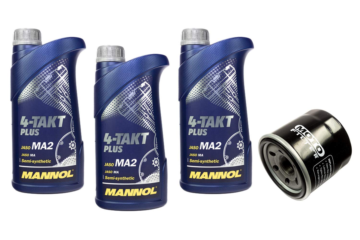 Motoröl Set 10W40 3 Liter + Ölfilter MF138 für Cagiva Kawasa ki Sachs S u z u k i Navigator Raptor KLV DL GSF GSR GSX GSX-R GSX-S GW LT-A RF SFV SV TL von MVH Bockauf