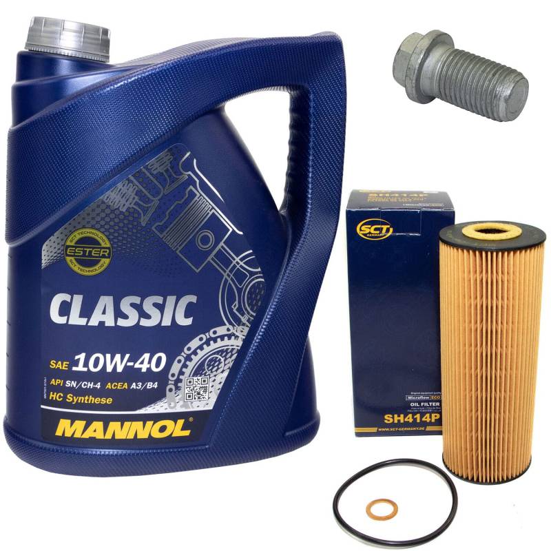 Motoröl Set 10W40 5 Liter + Ölfilter SH414P + Ölablassschraube 08277 von MVH Bockauf