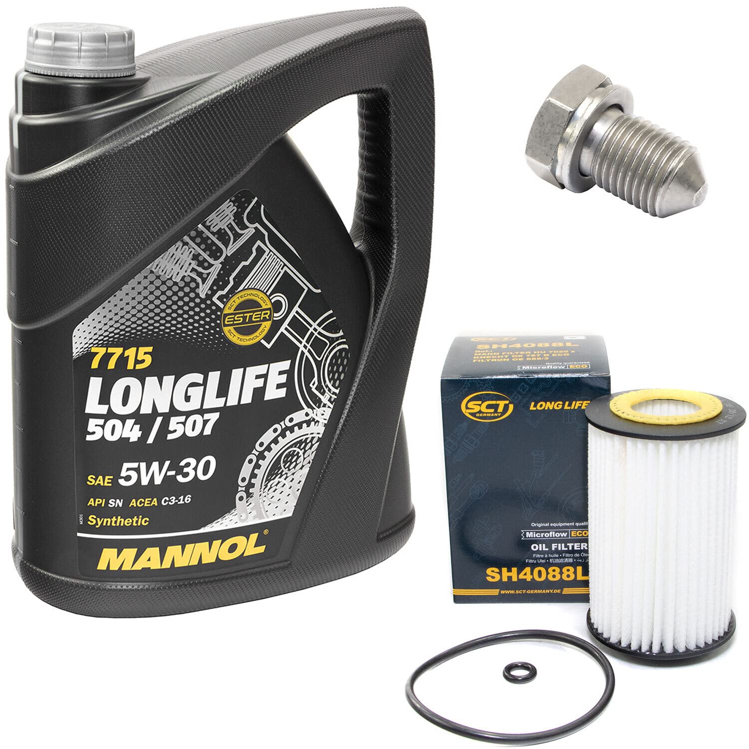 Motoröl Set Longlife 5W-30 API SN 5 Liter + Ölfilter SH4088L + Ölablassschraube 15374 von MVH Bockauf