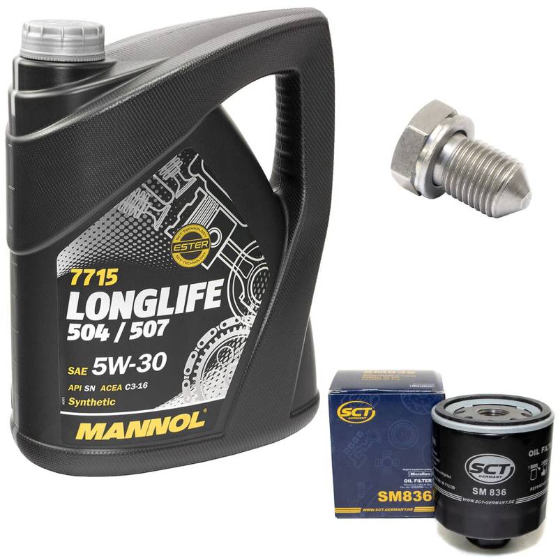 Motoröl Set Longlife 5W-30 API SN 5 Liter + Ölfilter SM836 + Ölablassschraube 15374 von MVH Bockauf