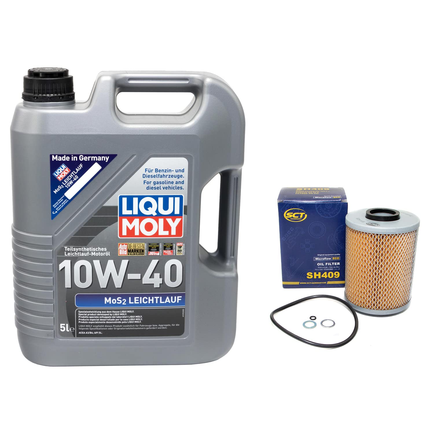 Motoröl Set MOS2 Leichtlauf 10W-40 5 Liter + Ölfilter SH409 von MVH Bockauf