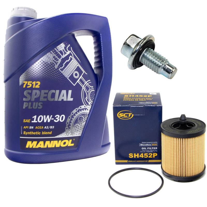 Motoröl Set Special Plus 10W-30 API SN 5 Liter + Ölfilter SH452P + Ölablassschraube 48881 von MVH Bockauf