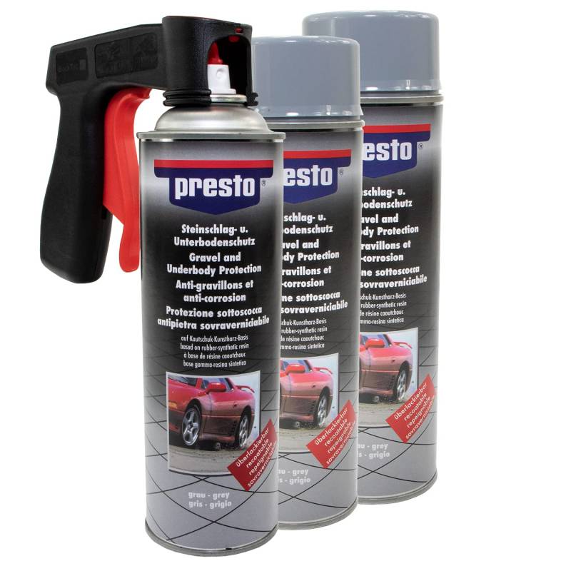 Steinschlag & Unterbodenschutz Spray Hell Grau Presto 3 X 500ml mit Pistolengriff von MVH Bockauf