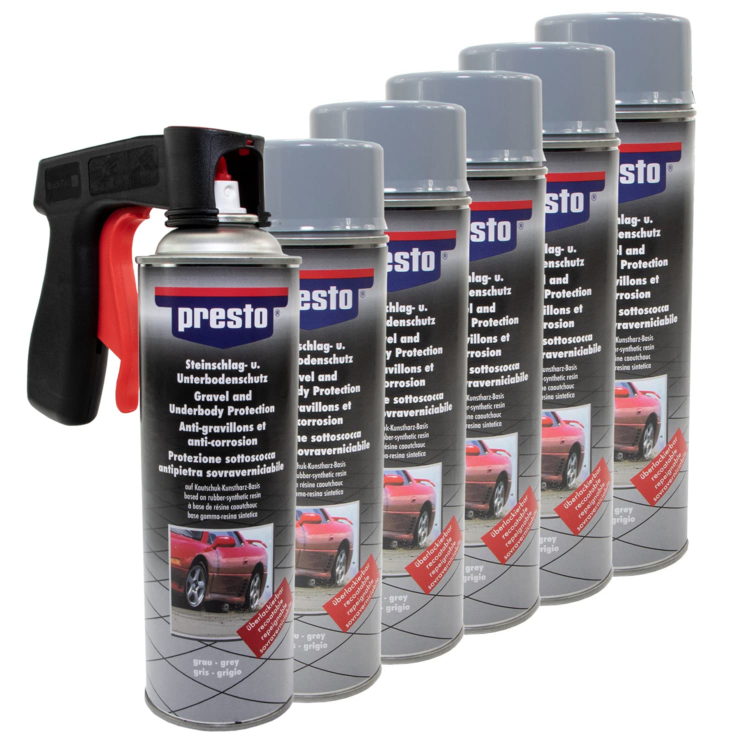 Steinschlag & Unterbodenschutz Spray Hell Grau Presto 6 X 500ml mit Pistolengriff von MVH Bockauf