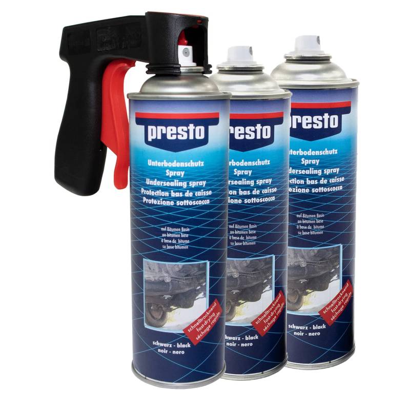 Unterbodenschutz Steinschlag Spray schwarz Presto 3 X 500 ml mit Pistolengriff von MVH Bockauf