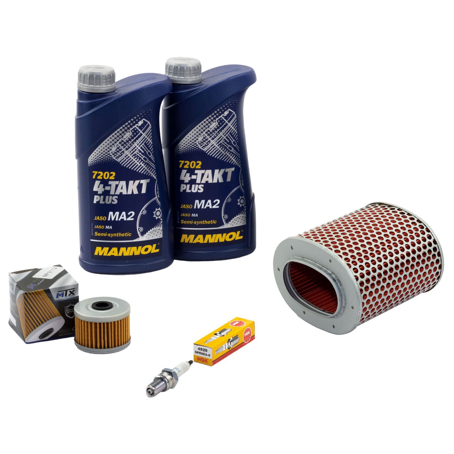 Wartungspaket Öl 2L + Luftfilter + Ölfilter + Zündkerze für Hon da GB 400 TT GB 500 Clubman XBR 500 XBR500 PC16 PC15 Bj 1985-1993 von MVH Bockauf