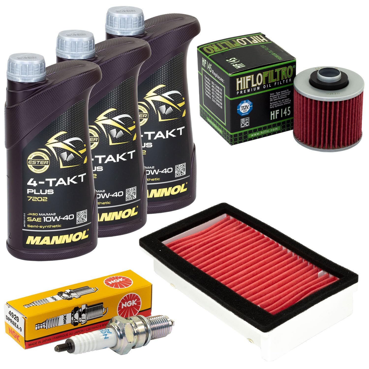 Wartungspaket Öl 3L + Luftfilter + Ölfilter + Zündkerze für Yamaha XT 600 XT600 XTZ 660 XTZ660 Baujahr 1990-1995 von MVH Bockauf