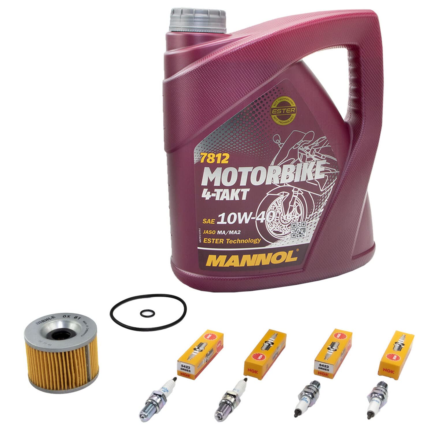 Wartungspaket Öl 4L + Ölfilter + Zündkerzen für Kawasa ki GPZ 600 R Ninja GPZ600 R ZX600A Bj 1985-1990 von MVH Bockauf