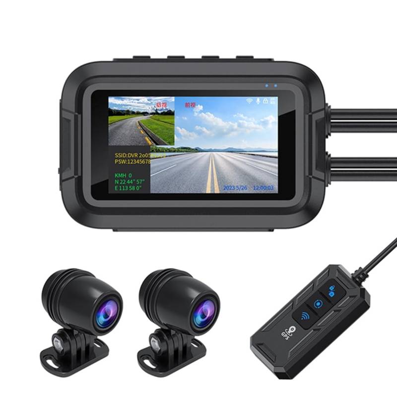 MVKLIW V9 Motorrad-Dashcam WiFi 1080P Vorne und Hinten, wasserdichte Motorrad-Videorecorder-Kamera mit Parkmonitor B von MVKLIW