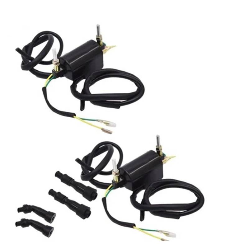 Zündungen Zündeinheit Zündspule 2 Stücke Zündspulen + 4 Stücke Zündkerzenstecker Set Für 12V Für Kawasaki KZ 21121-1174 21121-1001 von MWCMAMBG