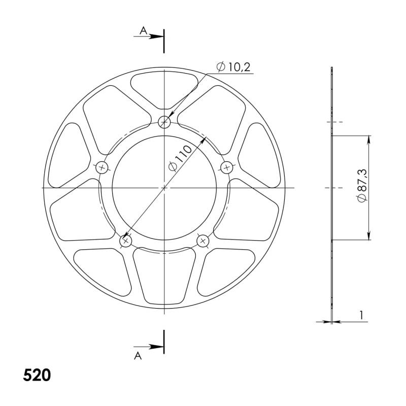 Edge-Disc Supersprox 520 LK 110,0mm Ø 87mm 46Z 5-Loch blau für Edge Kettenrad von MXT