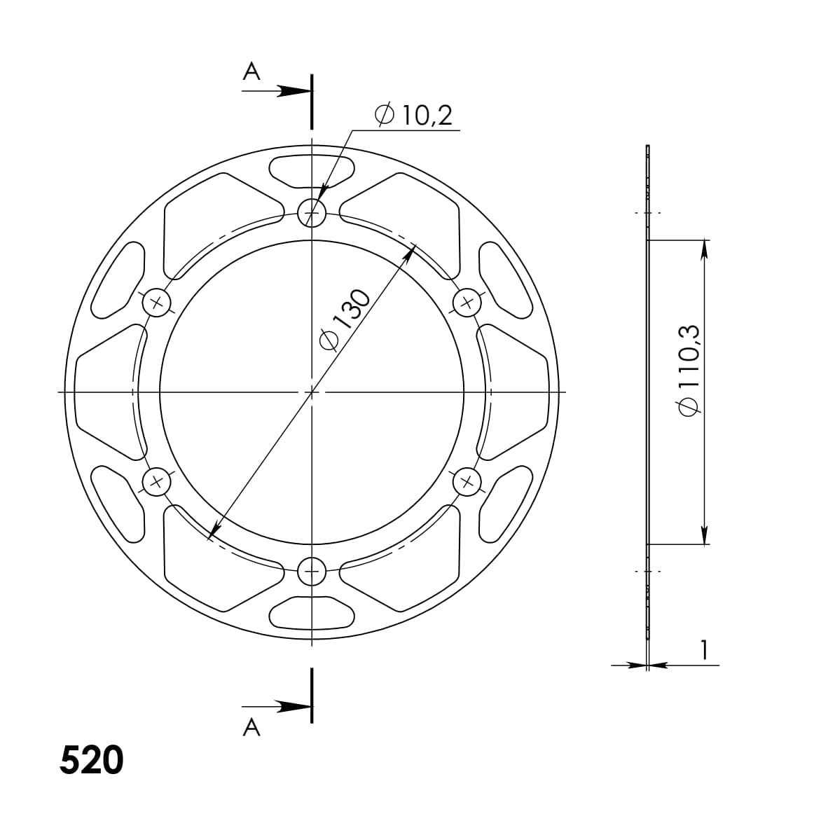 Edge-Disc Supersprox 520 LK 130,0mm Ø 110mm 41Z 6-Loch blau für Edge Kettenrad von MXT