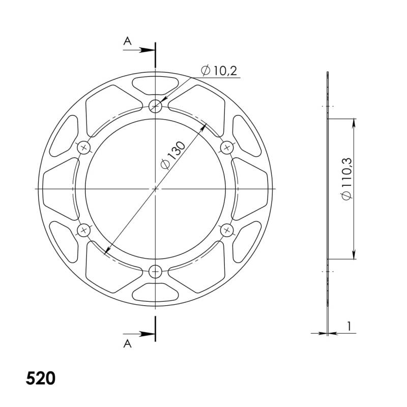 Edge-Disc Supersprox 520 LK 130,0mm Ø 110mm 42Z 6-Loch gold für Edge Kettenrad von MXT