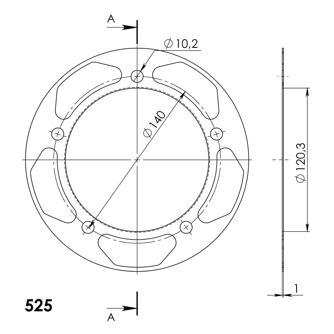 Edge-Disc Supersprox 525 LK 140,0mm Ø 120mm 43Z 5-Loch blau für Edge Kettenrad von MXT