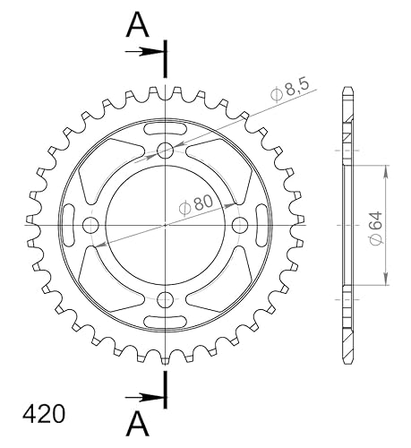 Kettenrad Supersprox 420 LK 80,0mm Ø 64mm 35Z 4-Loch Stahl schwarz von MXT