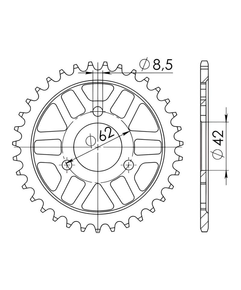 Kettenrad Supersprox 428 LK 62,0mm Ø 42mm 32Z 3-Loch Stahl schwarz von MXT