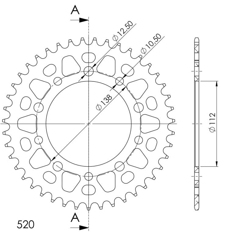 Kettenrad Supersprox 520 LK 138,0mm Ø 112mm 43Z 5-Loch Aluminium schwarz von MXT