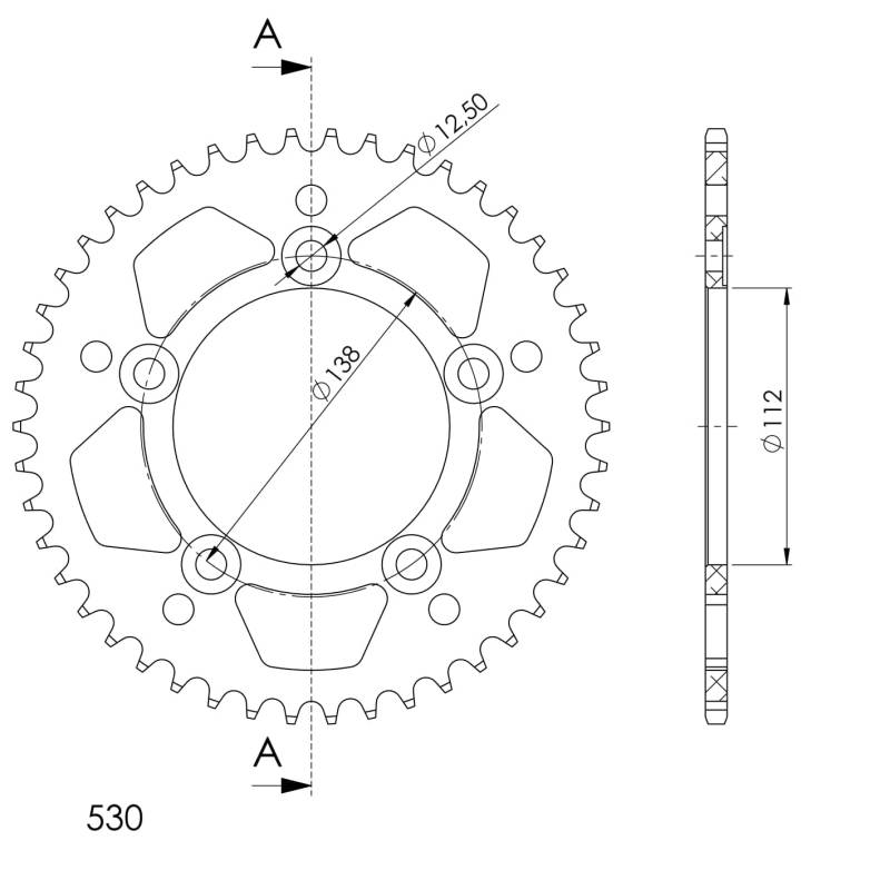 Kettenrad Supersprox 530 LK 138,0mm Ø 112mm 46Z 5-Loch Aluminium schwarz von MXT