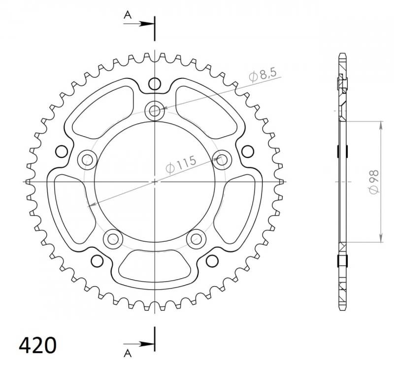 Kettenrad Supersprox Stealth 420 LK 115,0mm Ø 98mm 46Z 5-Loch Aluminium/Stahl orange von MXT