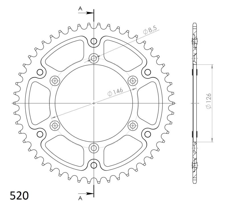 Kettenrad Supersprox Stealth 520 LK 146,0mm Ø 126mm 48Z 6-Loch Aluminium/Stahl gold von MXT