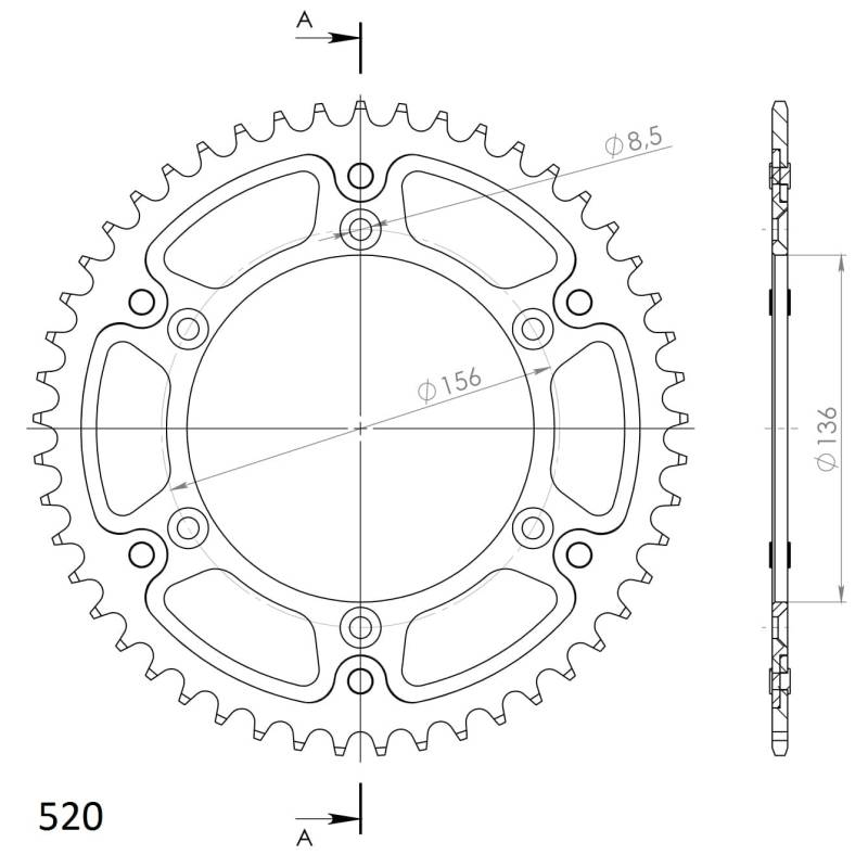 Kettenrad Supersprox Stealth 520 LK 156,0mm Ø 136mm 49Z 6-Loch Aluminium/Stahl gold von MXT