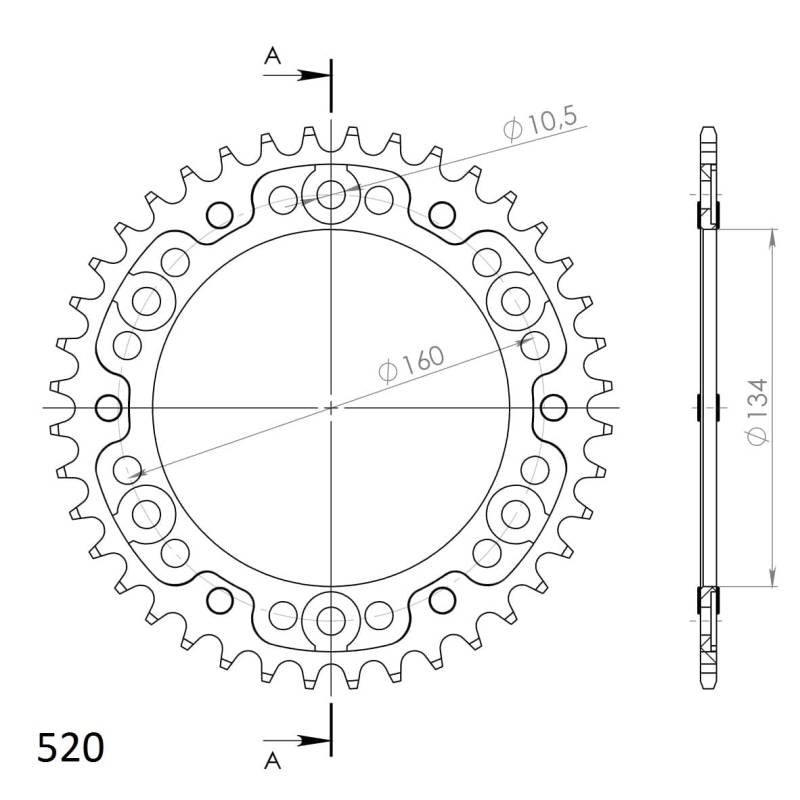 Kettenrad Supersprox Stealth 520 LK 160,0mm Ø 134mm 40Z 6-Loch Aluminium/Stahl gold von MXT