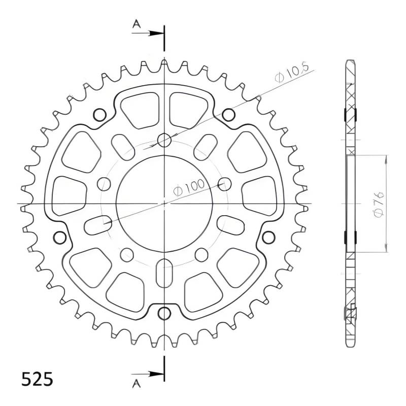 Kettenrad Supersprox Stealth 525 LK 100,0mm Ø 76mm 42Z 5-Loch Aluminium/Stahl rot von MXT