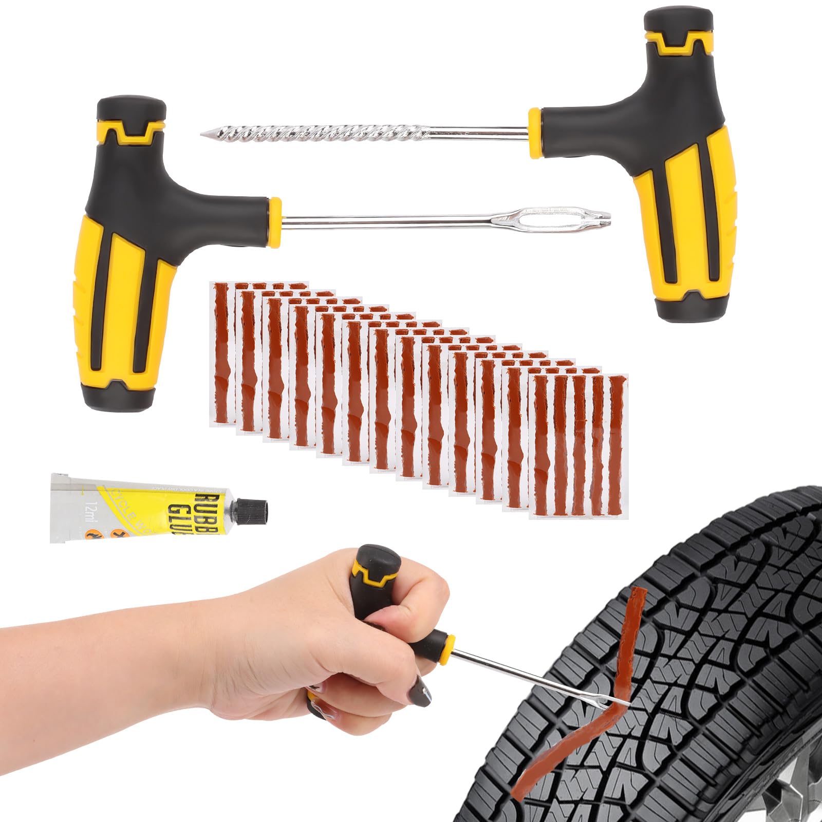 MXTIMWAN Reifenreparaturset Auto,Notfall Autoreifen Reparaturset,Tragbares Reifen Flickset Auto,Tubeless Reparaturset,Reparaturset für Schnelle Pannenhilfe für Unterwegs,Autoreifen Flickset von MXTIMWAN