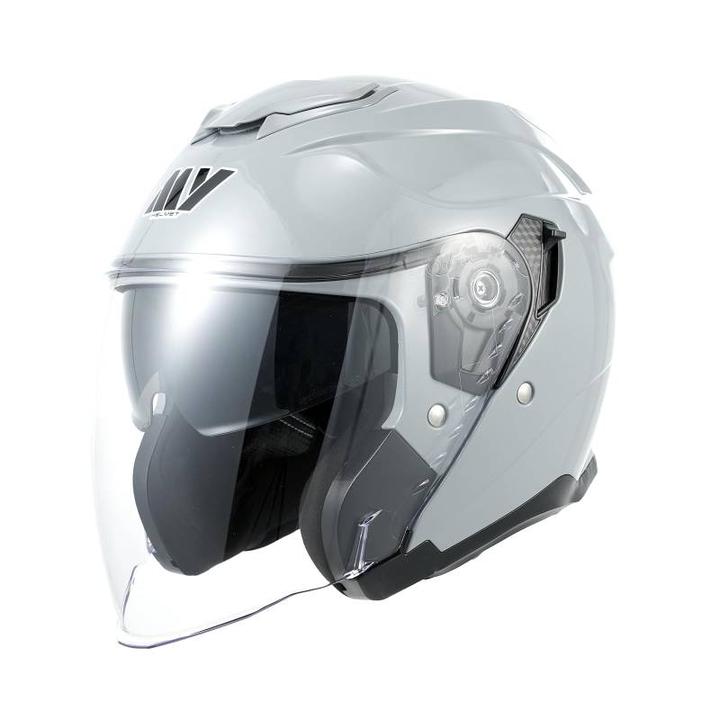 MY Jethelm Rollerhelm mit Sonnenblende,ECE22.06 Zertifizierter,Komfort-Innenfutter Komplett Herausnehmbar,Motorradhelm Mofa Vespa Helm für Herren und Damen,Modell MY-835 (Nardo Gray, M) von MY