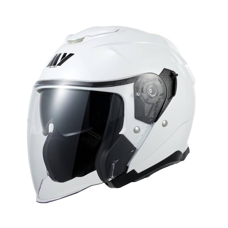 MY Jethelm Rollerhelm mit Sonnenblende,ECE22.06 Zertifizierter,Komfort-Innenfutter Komplett Herausnehmbar,Motorradhelm Mofa Vespa Helm für Herren und Damen,Modell MY-835 (Weiß, L) von MY