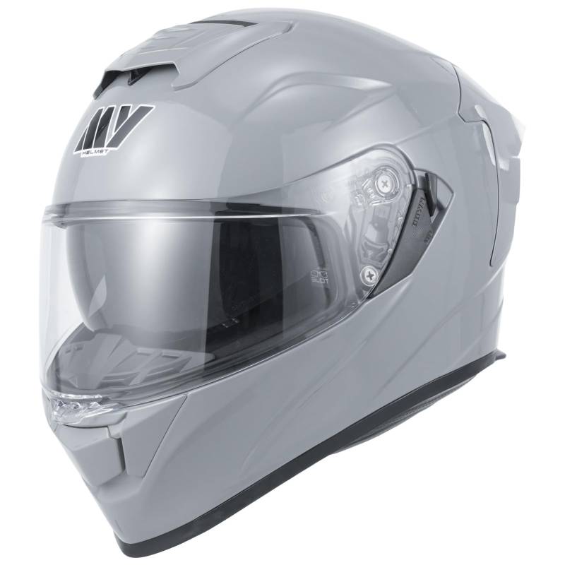 MY Motorrad Integralhelm Vollvisierhelm Mopedhelm mit Sonnenblende für Damen Herren,ECE 22.06 Genehmigung,Modell MY-936 (Grau, M) von MY