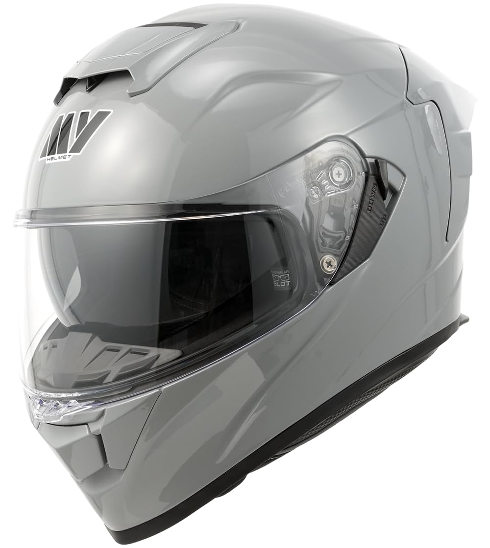 MY Motorrad Integralhelm Vollvisierhelm Mopedhelm mit Sonnenblende für Damen Herren,ECE 22.06 Genehmigung,Modell MY-936 (Grau, L) von MY