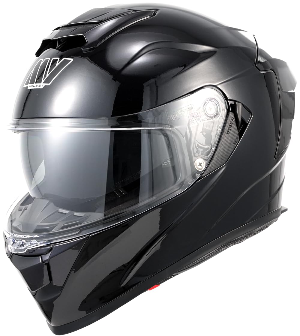 MY Motorrad Integralhelm Vollvisierhelm Mopedhelm mit Sonnenblende für Damen Herren,ECE 22.06 Genehmigung,Modell MY-936 (Schwarz Glänzend, L) von MY