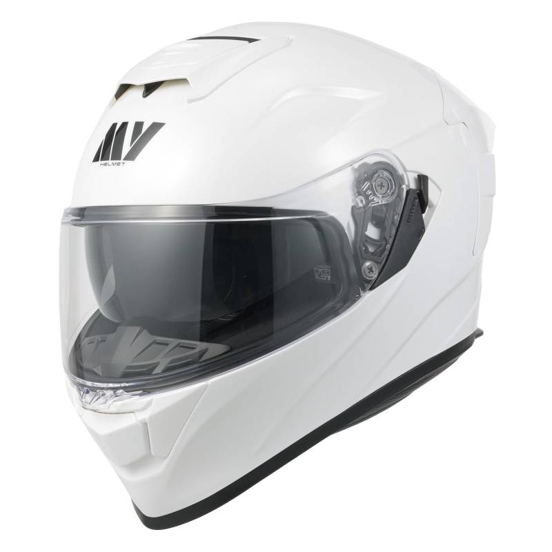 MY Motorrad Integralhelm Vollvisierhelm Mopedhelm mit Sonnenblende für Damen Herren,ECE 22.06 Genehmigung,Modell MY-936 (Weiß, L) von MY