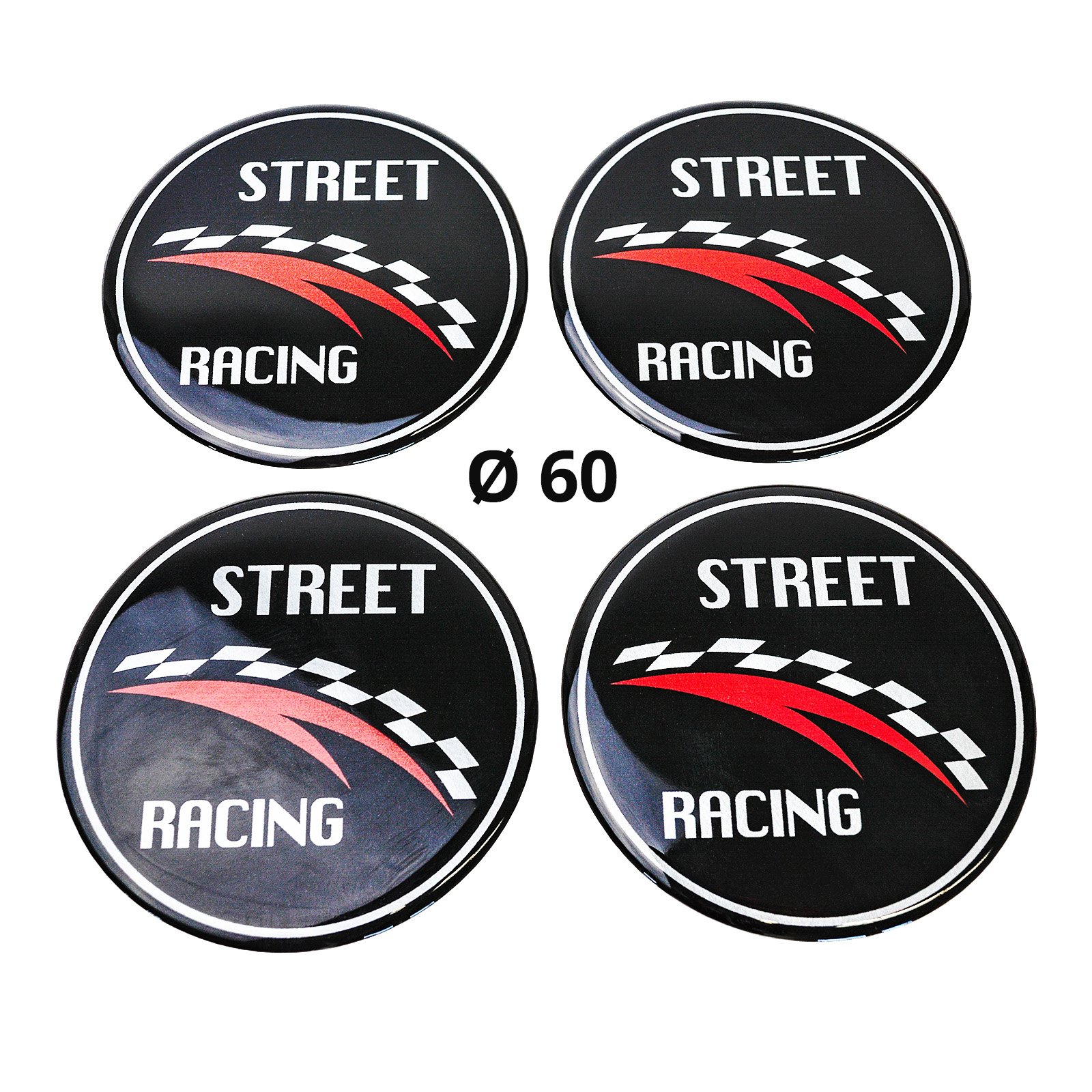 4x Silikon Aufkleber/Embleme für Nabenkappen | Motiv: Street Racing | Durchmesser: 60 mm von MYBA-S