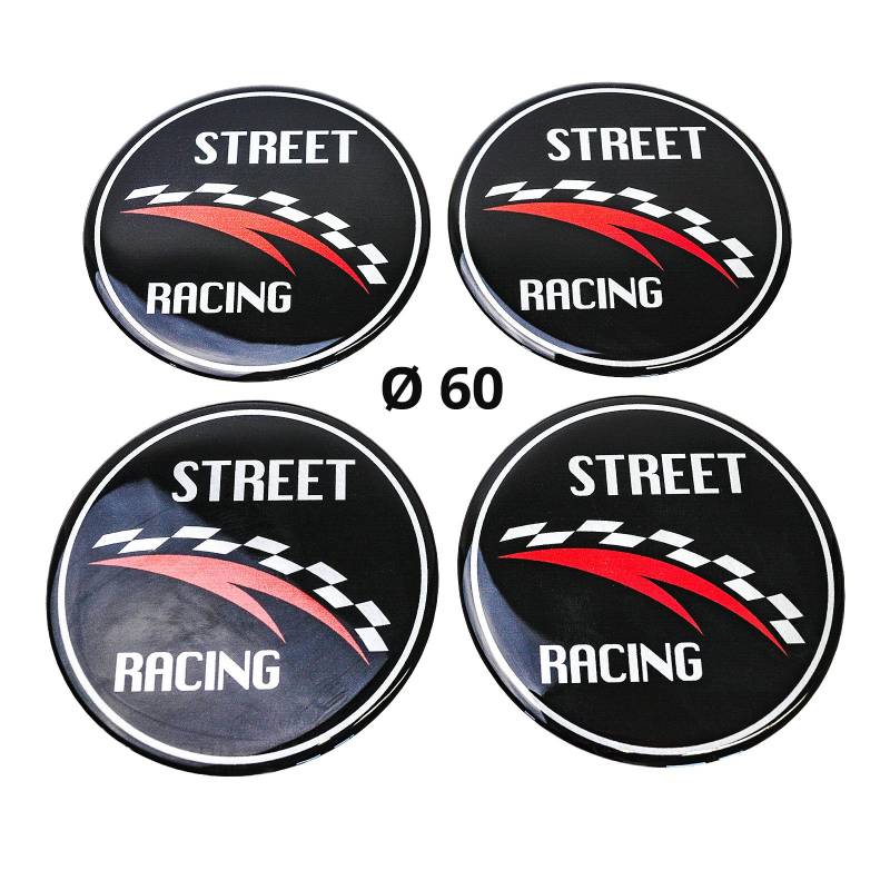 4x Silikon Aufkleber/Embleme für Nabenkappen | Motiv: Street Racing | Durchmesser: 60 mm von MYBA-S